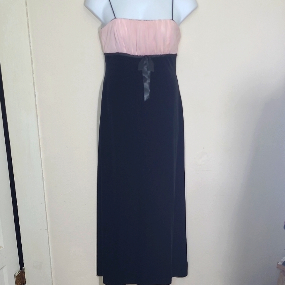 Formal Velvet Maxi Pastel Pink Black Y2k Whimsigoth Spaghetti Strap Bow Empire